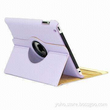 Purple 360 Degrees Case for New iPad, Magnetic Inside with PU and Genuine Leather